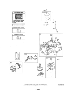 Crankshaft/Cylinder Diagram and Parts List for 121S00 0005-2415 Briggs and Stratton Engine